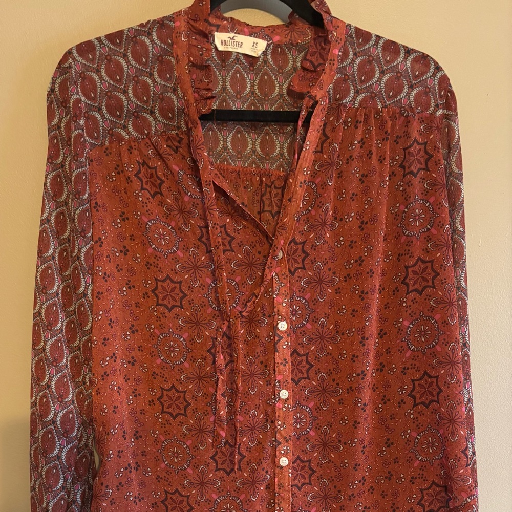 Hollister sheer flowered button-down shirt